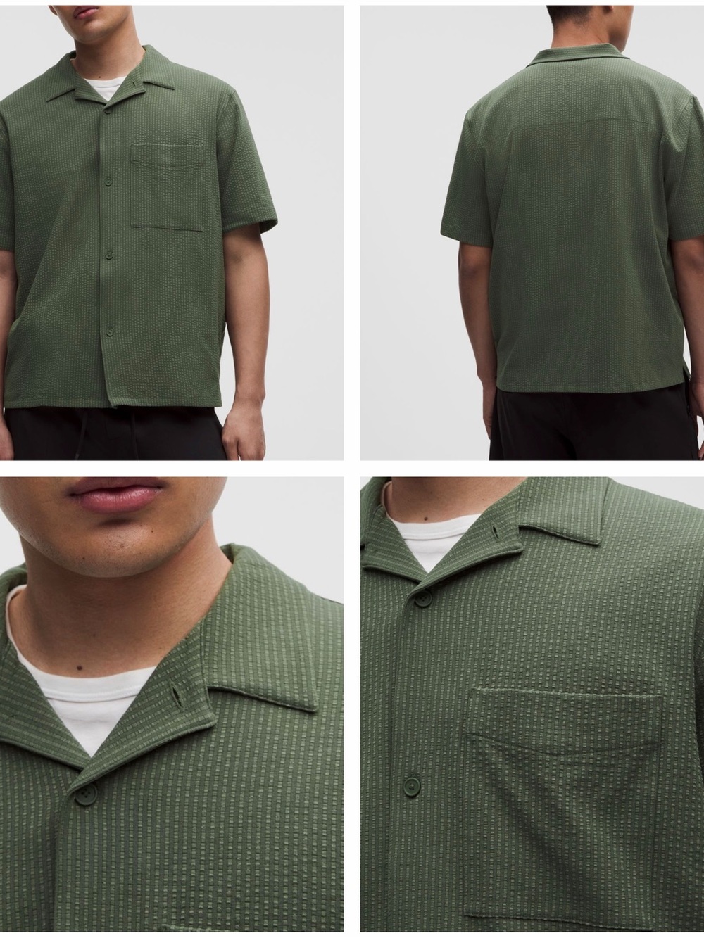 lululemon athletica Olive Green Textured Camp-Collar Shirt